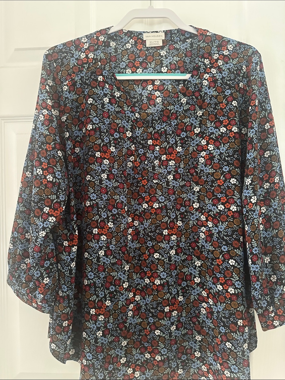 Van Heusen Black Floral V-Neck Button Blouse
